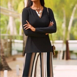 Boston Proper Black Beyond Travel Tunic Top Long Sleeve V-Neck Women's Sz Medium